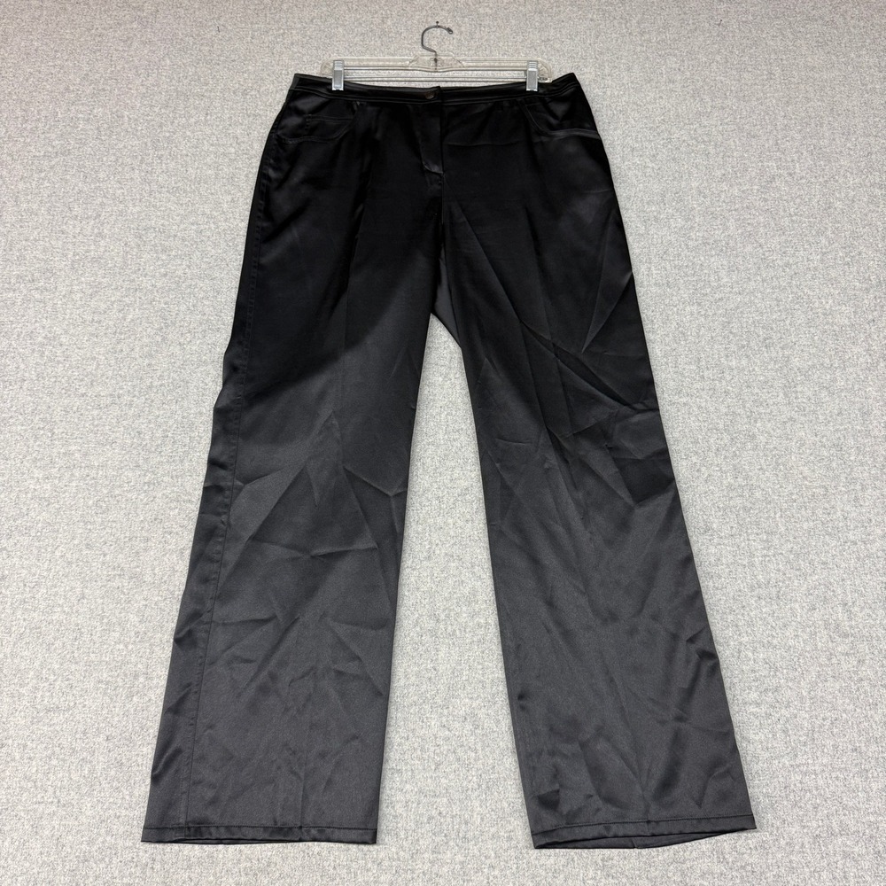 August Silk Logic Satin Wide Leg Pants 12 Black Stretch 5-Pocket Trousers Dressy